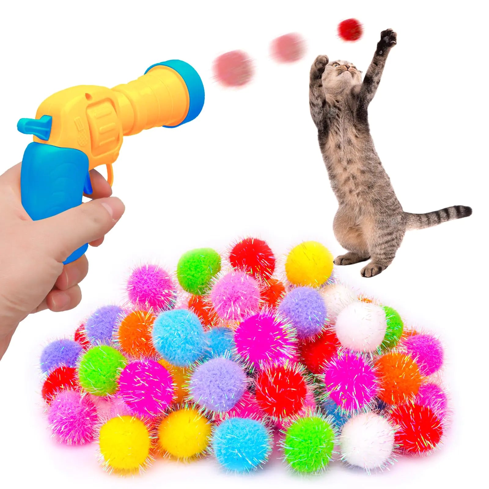 Set 80pcs Glitter Pom-Poms Toy with 1 Launcher